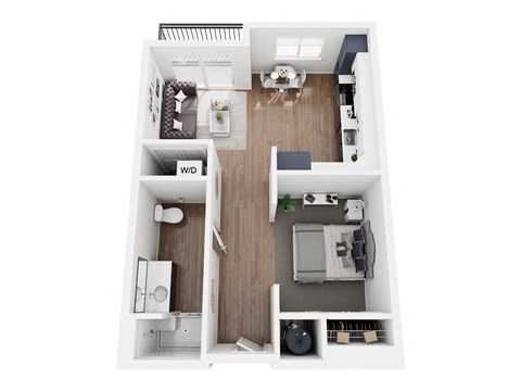 Floor plan for studio, 1 bath, 618 sqft
